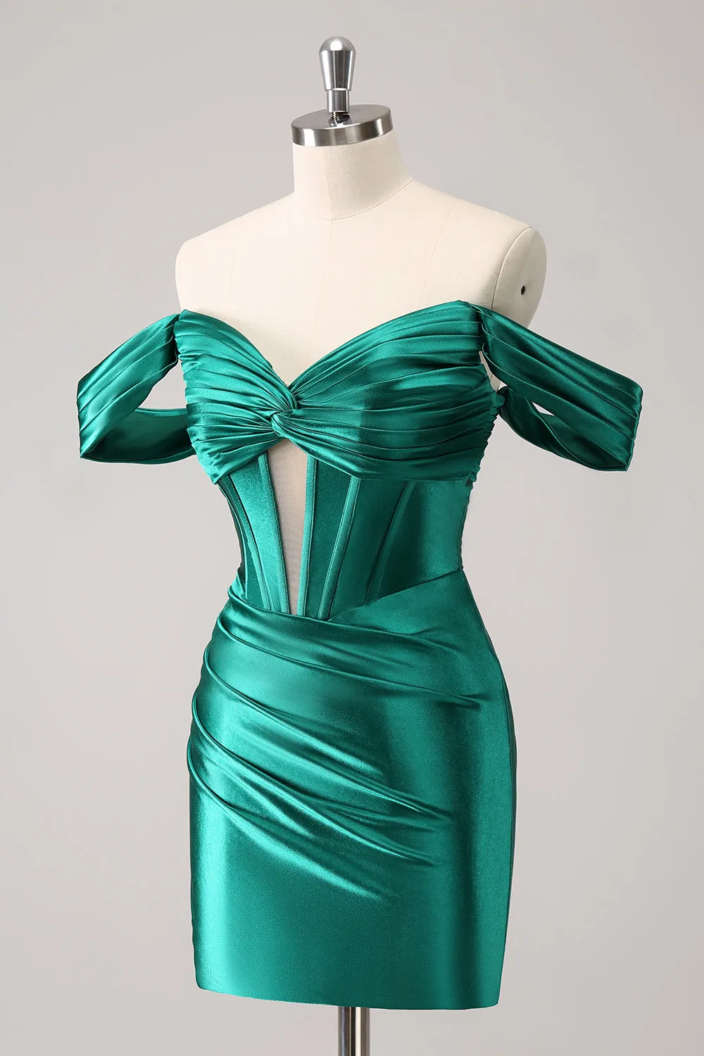 Dark Green Tight Off the Shoulder Corset Satin Homecoming Dress sold by Zapaka product image thumbnail 3