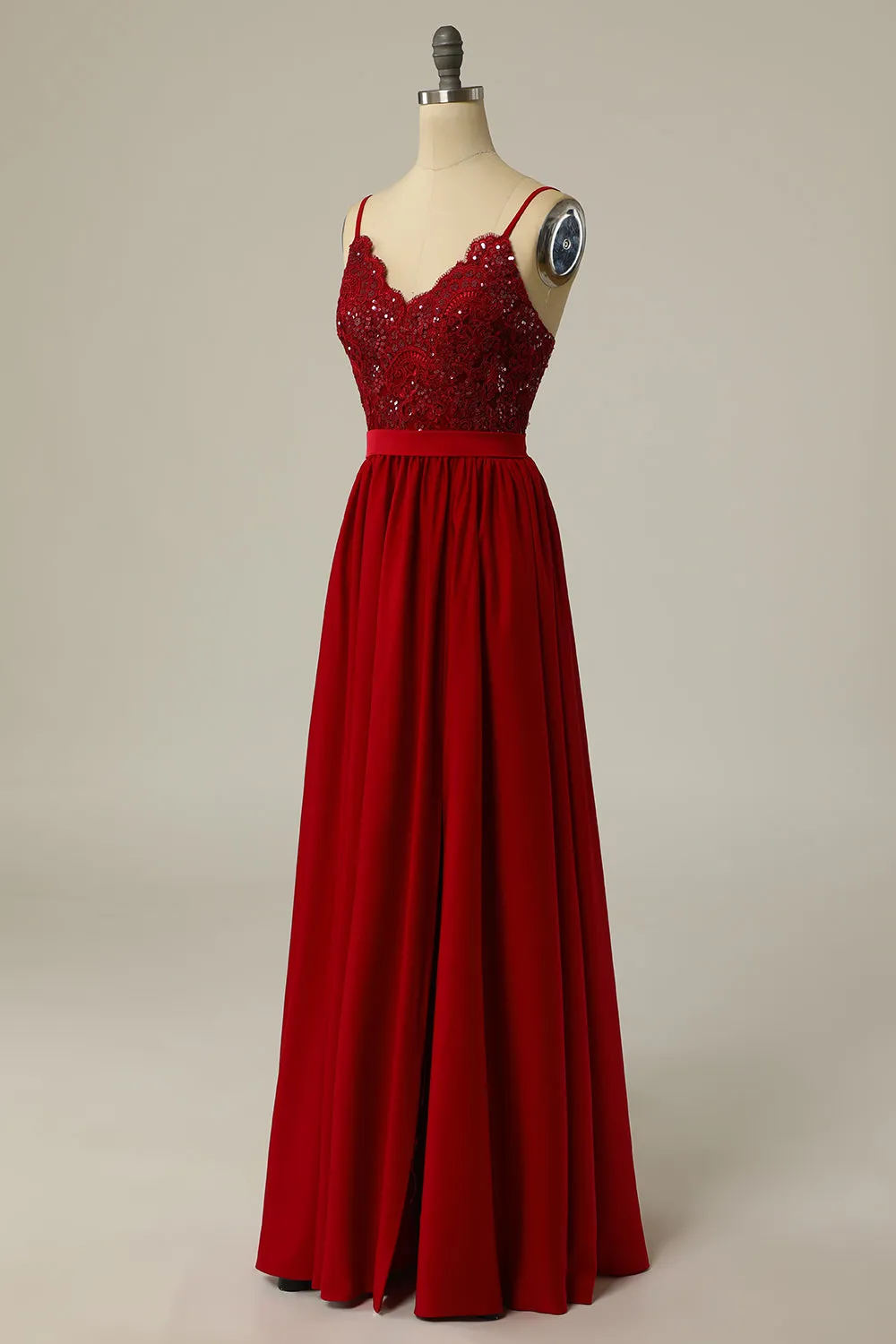 Burgundy Long Prom Dress with Beading Lace sold by Zapaka product image thumbnail 4