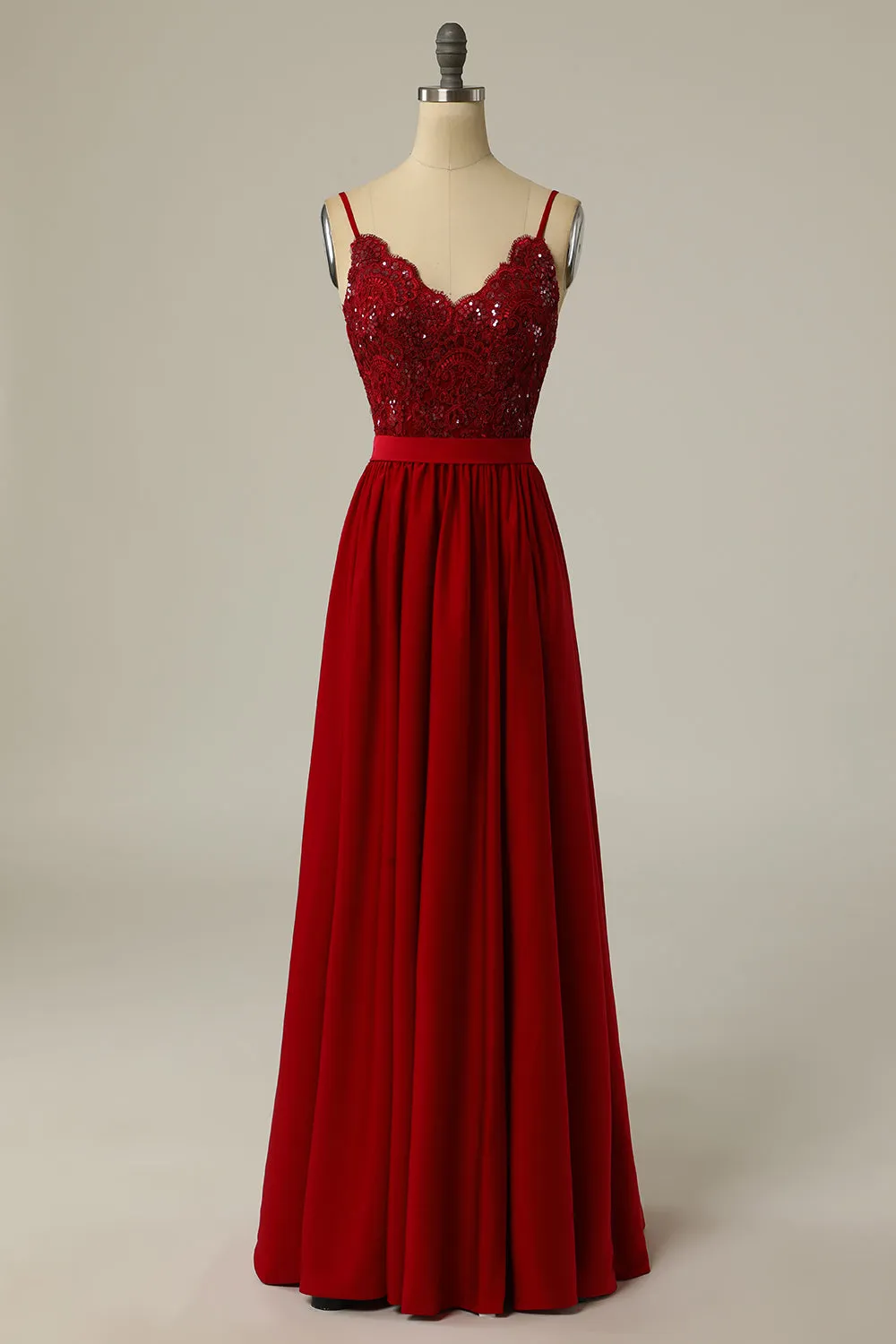 Burgundy Long Prom Dress with Beading Lace sold by Zapaka