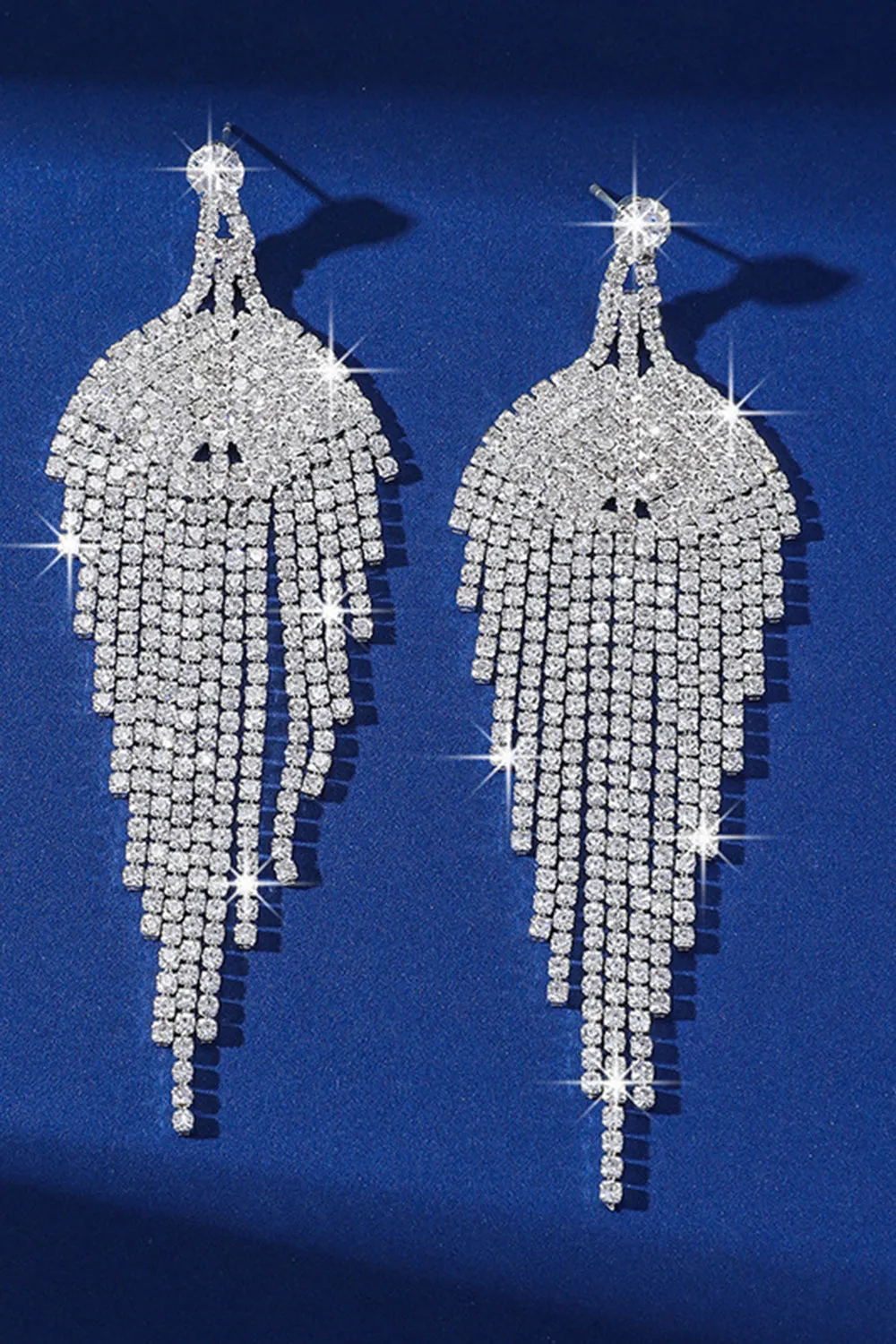Glitter Silver Tassel Rhinestone Dangle Earrings sold by Zapaka product image thumbnail 2