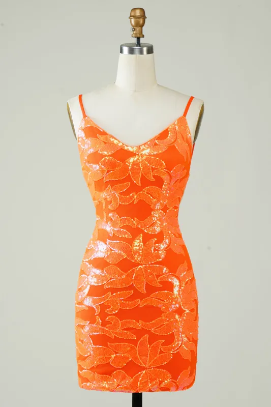 Orange Glitter Tight Homecoming Dress with Backless sold by Zapaka