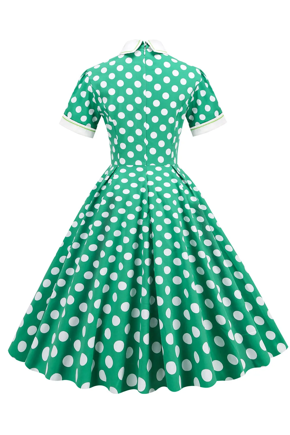 Green White Dot Vintage Dress with Short Sleeves sold by Zapaka product image thumbnail 2