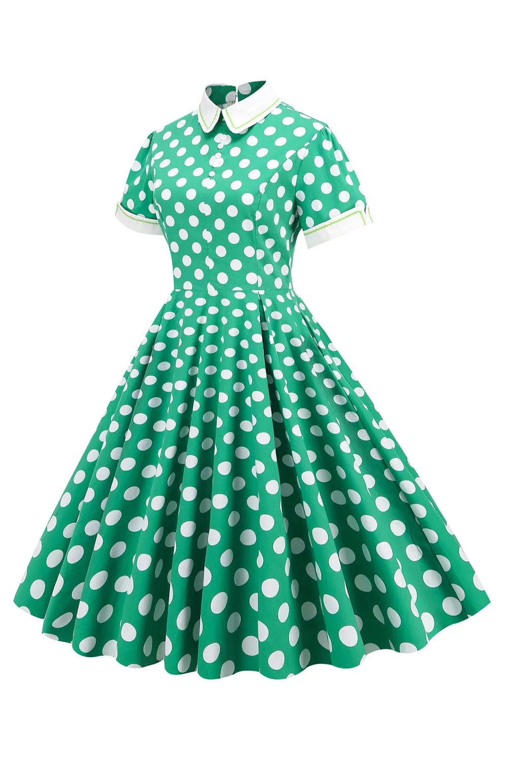 Green White Dot Vintage Dress with Short Sleeves sold by Zapaka product image thumbnail 3