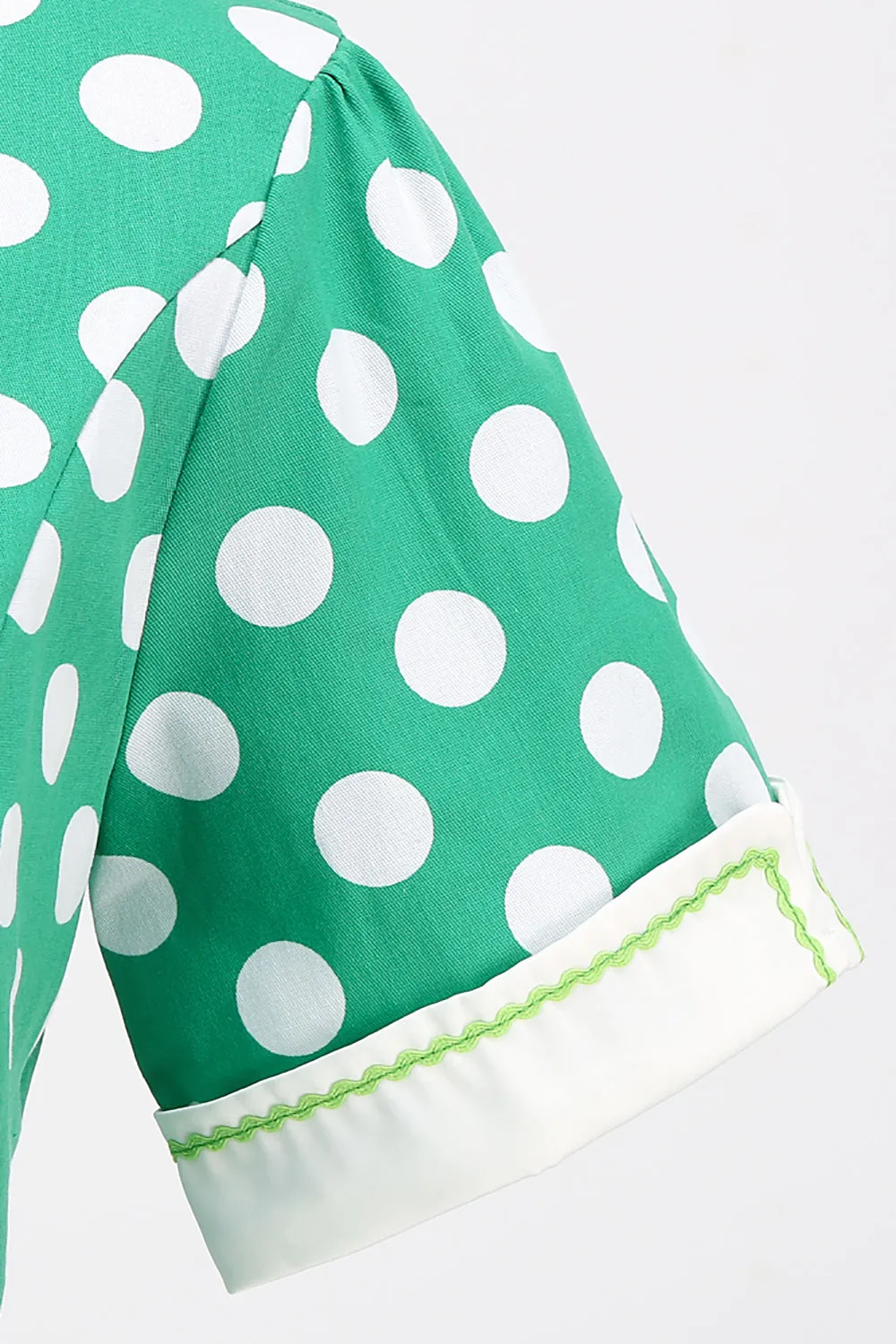 Green White Dot Vintage Dress with Short Sleeves sold by Zapaka product image thumbnail 4