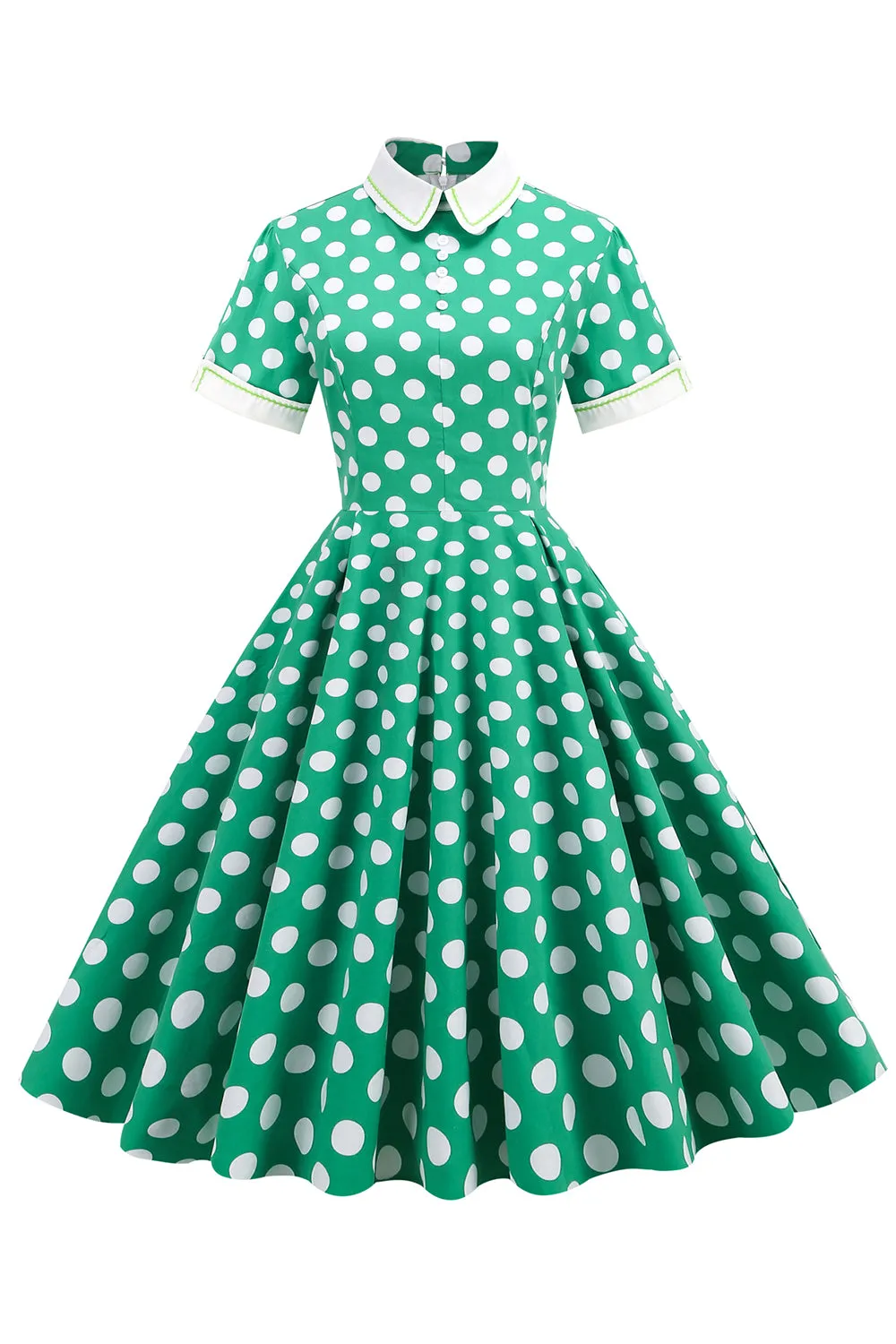 Green White Dot Vintage Dress with Short Sleeves sold by Zapaka