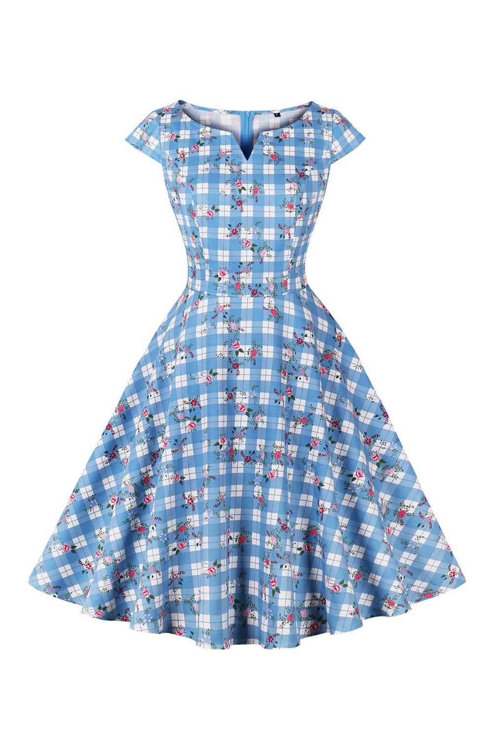 Printed Plaid Short Sleeveless Hepburn Style Vintage Dress sold by Zapaka