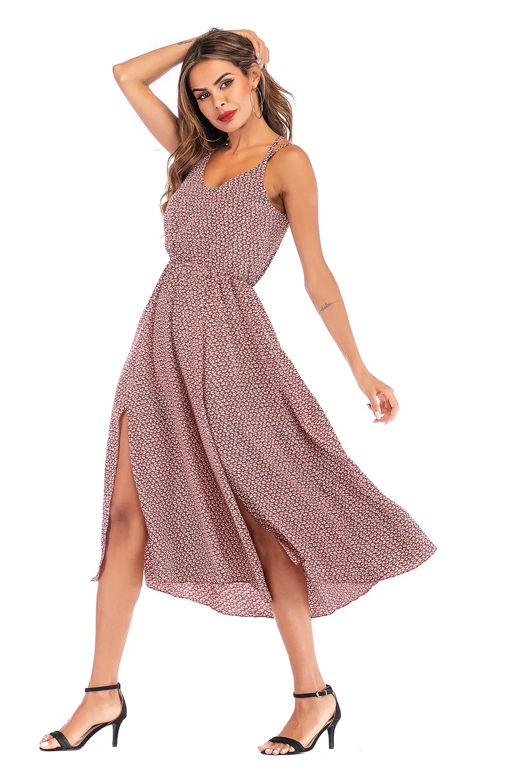 Red Tiny Floral Boho Summer Dress sold by Zapaka product image thumbnail 4