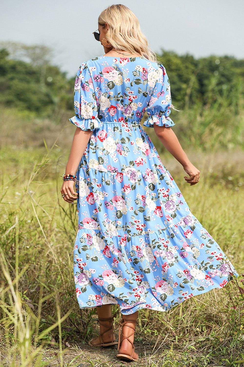 Blue Floral Print Maxi Summer Dress sold by Zapaka product image thumbnail 2