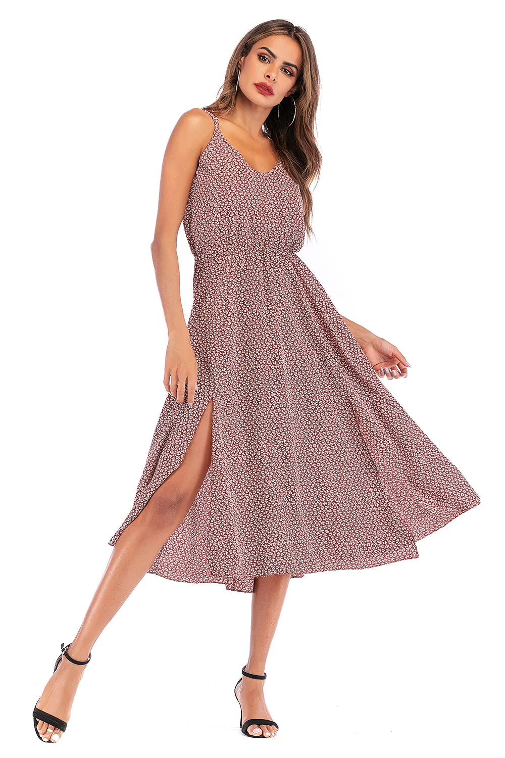 Red Tiny Floral Boho Summer Dress sold by Zapaka