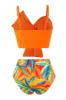 Orange Beach Vacation Tropical Plant Print Front Knot Bikini Set sold by Zapaka