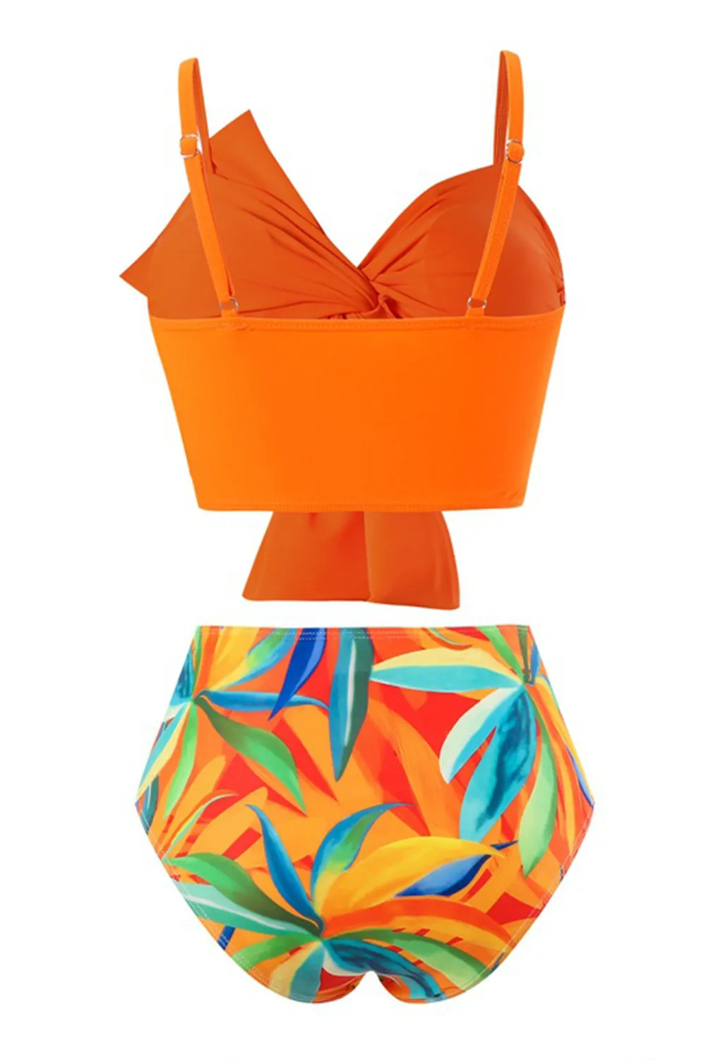 Orange Beach Vacation Tropical Plant Print Front Knot Bikini Set sold by Zapaka product image thumbnail 5