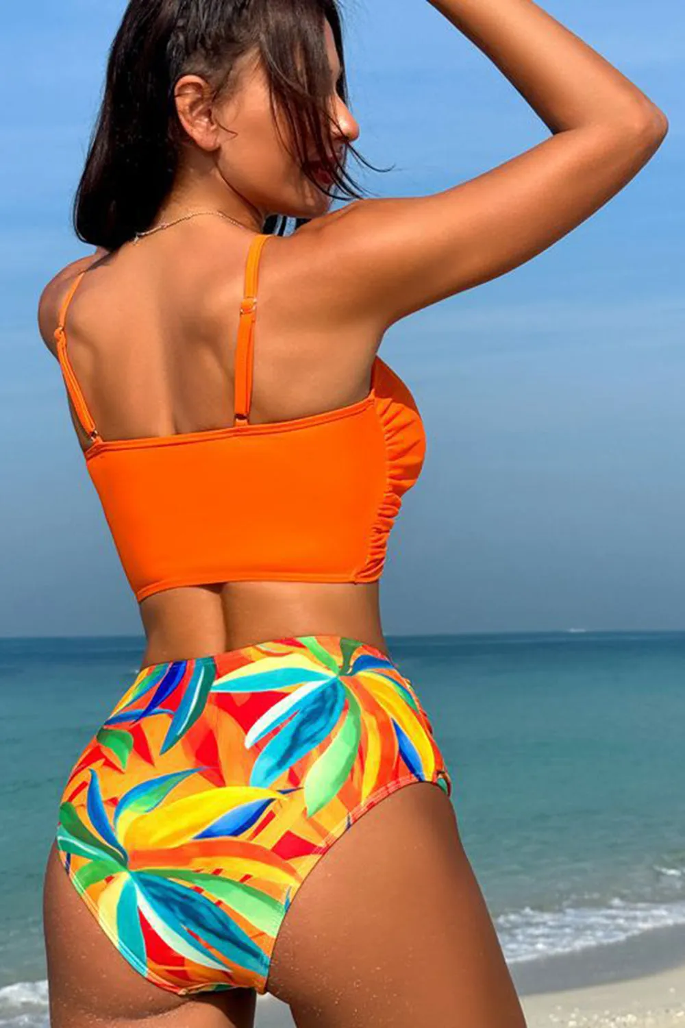 Orange Beach Vacation Tropical Plant Print Front Knot Bikini Set sold by Zapaka product image thumbnail 2