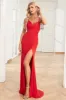 Mermaid Spaghetti Straps Red Long Formal Dress with Split Front sold by Zapaka