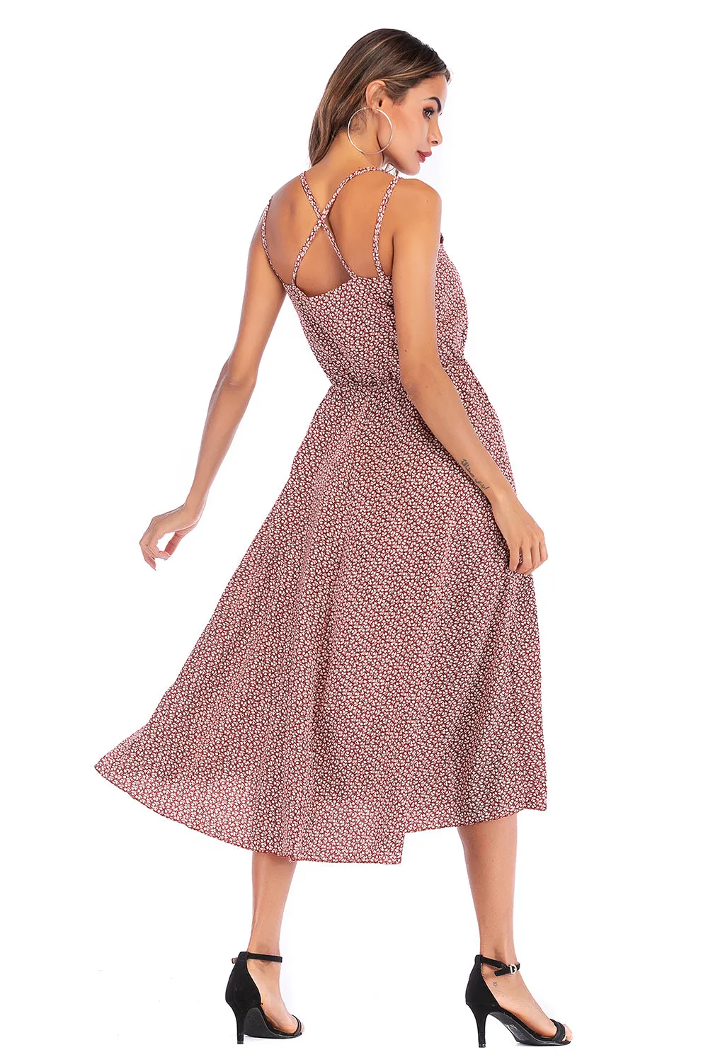 Red Tiny Floral Boho Summer Dress sold by Zapaka product image thumbnail 2