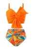 Orange Beach Vacation Tropical Plant Print Front Knot Bikini Set sold by Zapaka