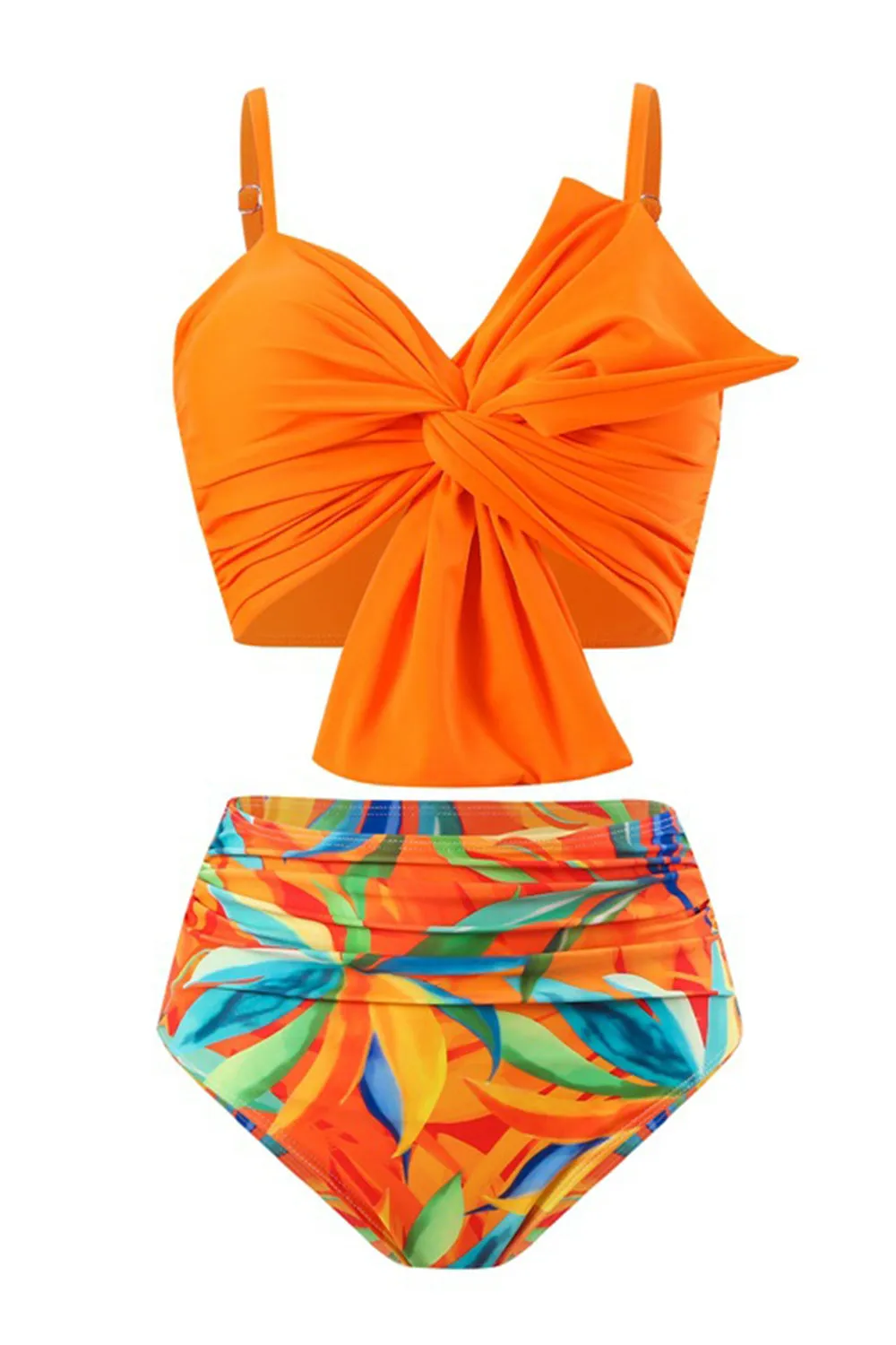 Orange Beach Vacation Tropical Plant Print Front Knot Bikini Set sold by Zapaka product image thumbnail 4