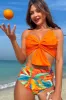 Orange Beach Vacation Tropical Plant Print Front Knot Bikini Set sold by Zapaka