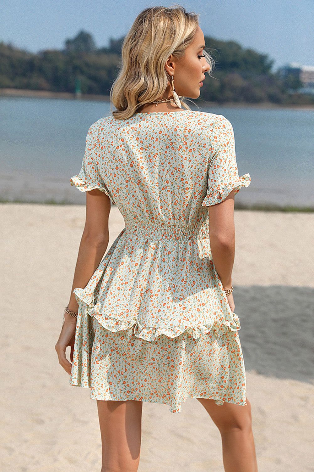 Beige Tiny Flower Mini Summer Dress sold by Zapaka product image thumbnail 2