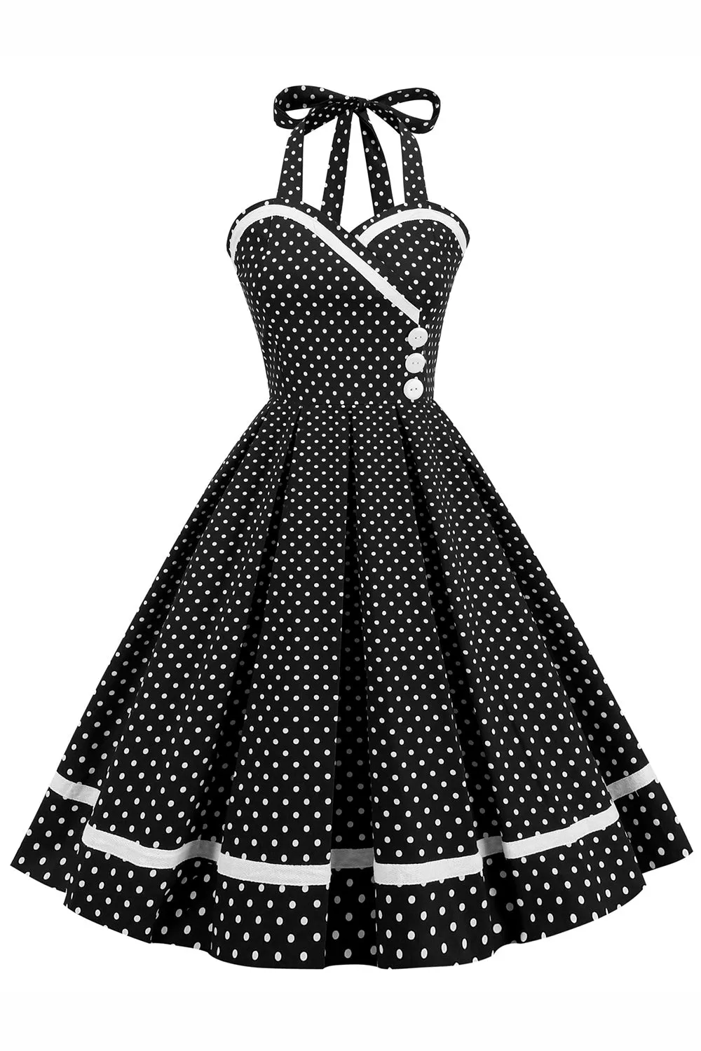 Halter Polka Dots Swing Dress with Buttons sold by Zapaka
