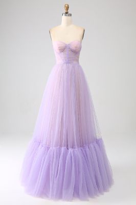 Lilac Princess Corset Floor Length Splicing Tulle Prom Dress sold by Zapaka