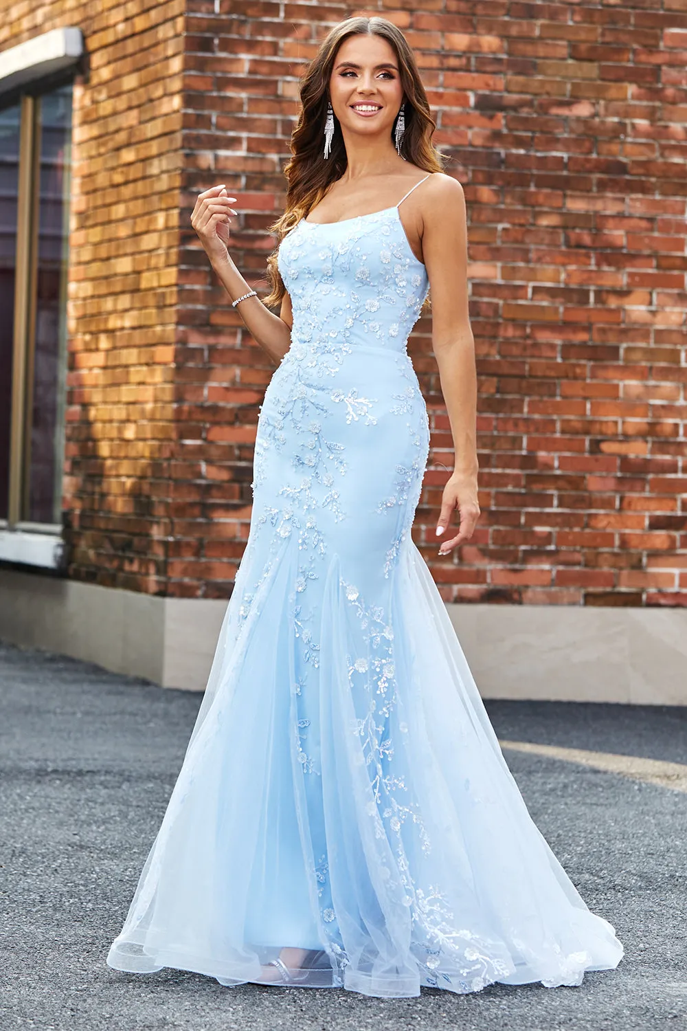 Light Blue Sparkly Beaded Mermaid Long Prom Dress sold by Zapaka product image thumbnail 5