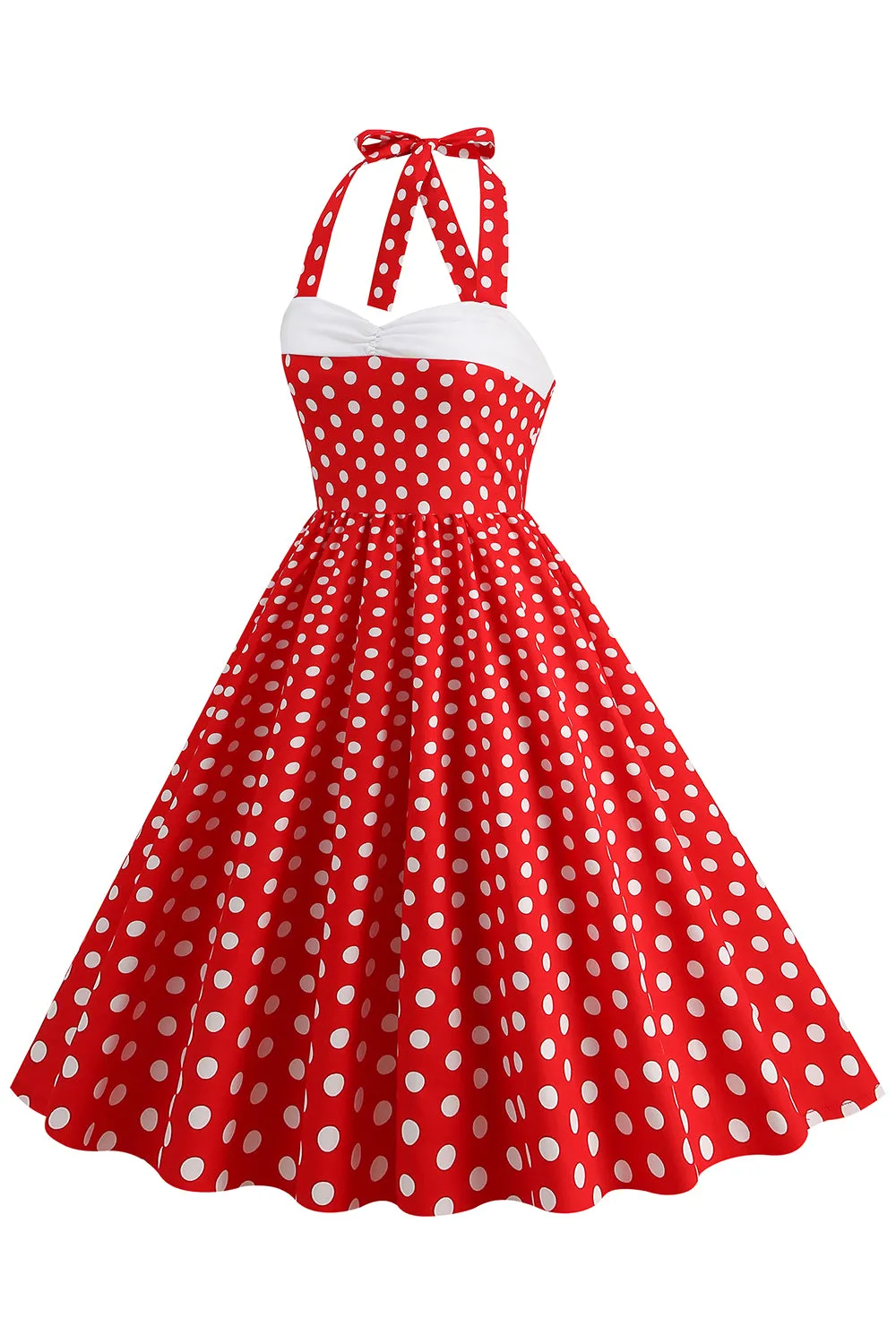 Red Halter Polka Dots 1950s Dress sold by Zapaka product image thumbnail 3