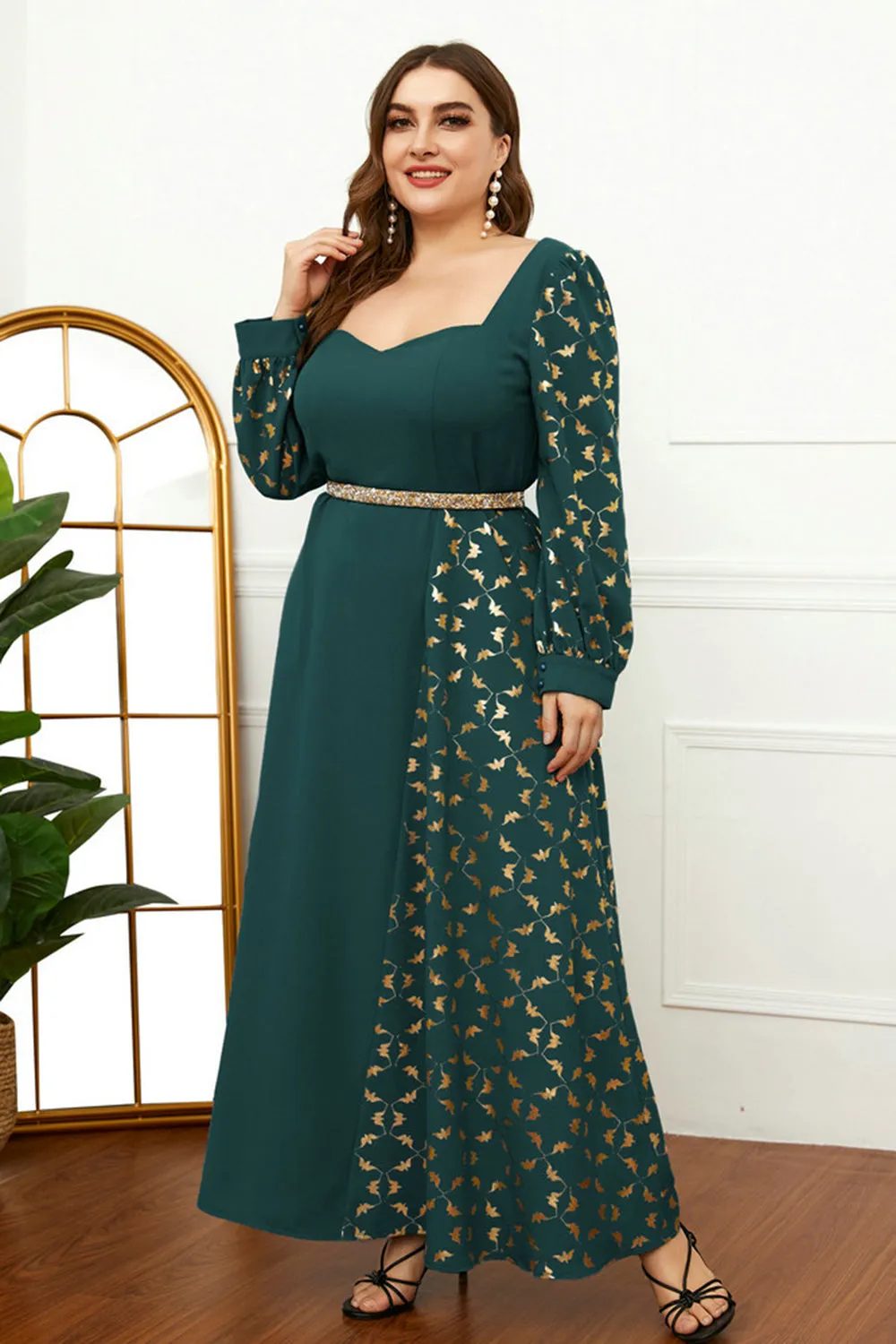 Plus Size Dark Green Printed Mother of the Bride Dress sold by Zapaka product image thumbnail 4