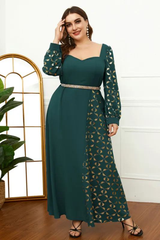 Plus Size Dark Green Printed Mother of the Bride Dress sold by Zapaka