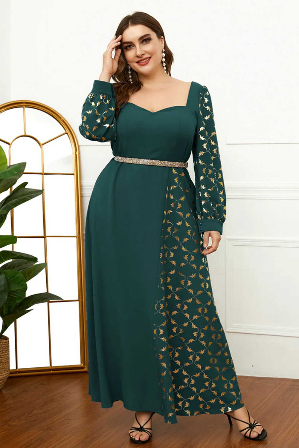 Plus Size Dark Green Printed Mother of the Bride Dress sold by Zapaka