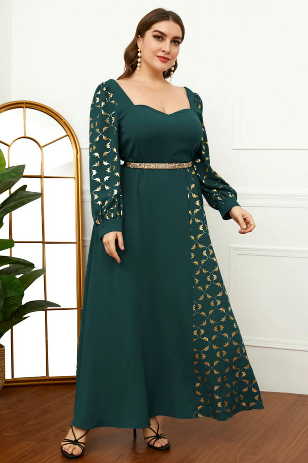 Plus Size Dark Green Printed Mother of the Bride Dress sold by Zapaka product image thumbnail 5