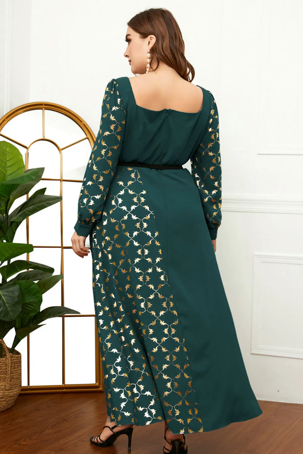 Plus Size Dark Green Printed Mother of the Bride Dress sold by Zapaka product image thumbnail 2