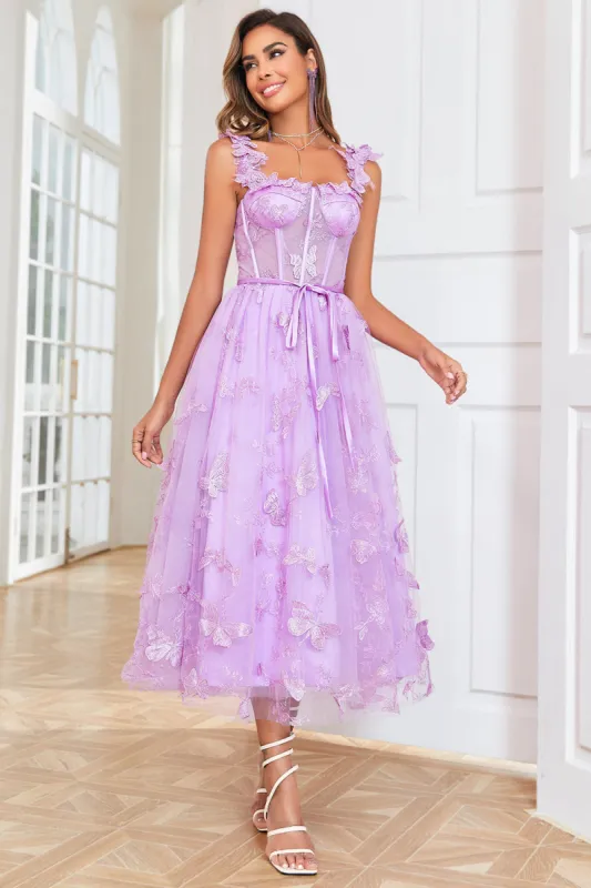 Unique A Line Purple Corset Prom Dress with Butterflies Appliques sold by Zapaka