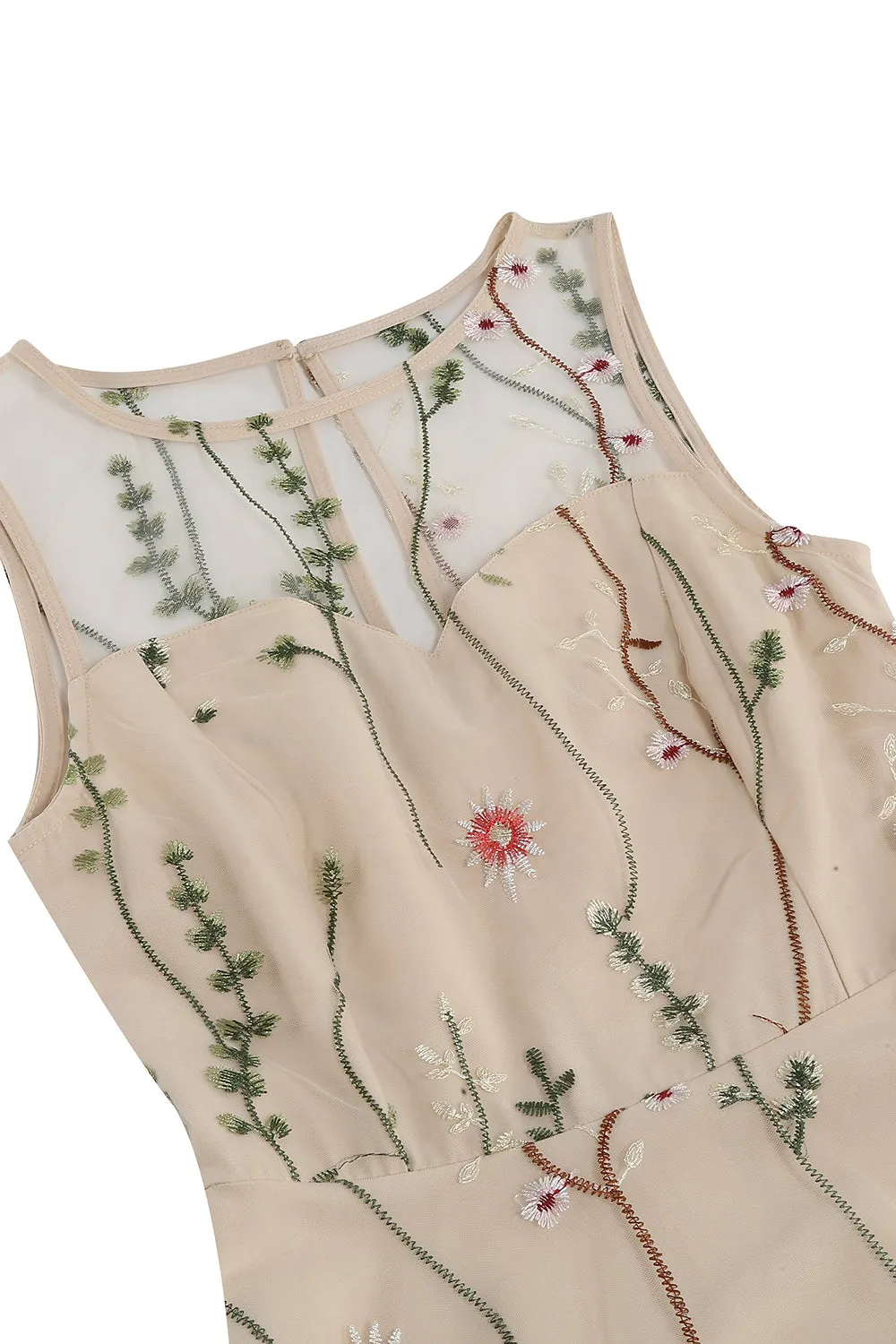 Light Khaki Embroidery Vintage 1950s Dress sold by Zapaka product image thumbnail 4