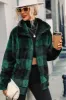 Green Plaid Zipper Fuzzy Jacket Winter Coat sold by Zapaka