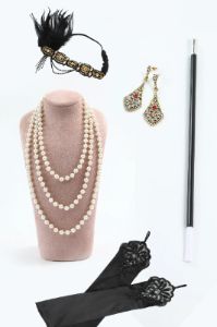 Golden Sparkly Fringes 1920s Dress with Accessories Set sold by Zapaka