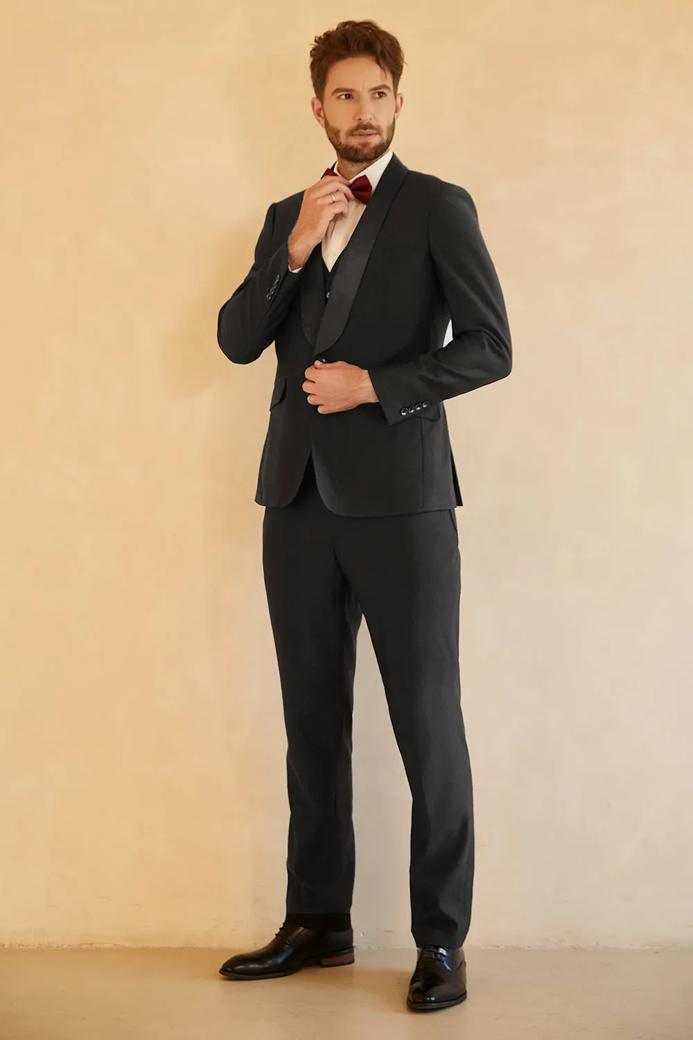 Black Shawl Lapel Single Breasted 3 Piece Men's Suits sold by Zapaka