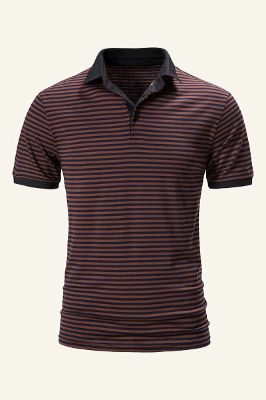 Brown Stripe Short Sleeves Silm Fit Polo Shirt sold by Zapaka