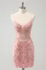 Glitter Blush Spaghetti Straps Tight Short Homecoming Dress with Beading sold by Zapaka