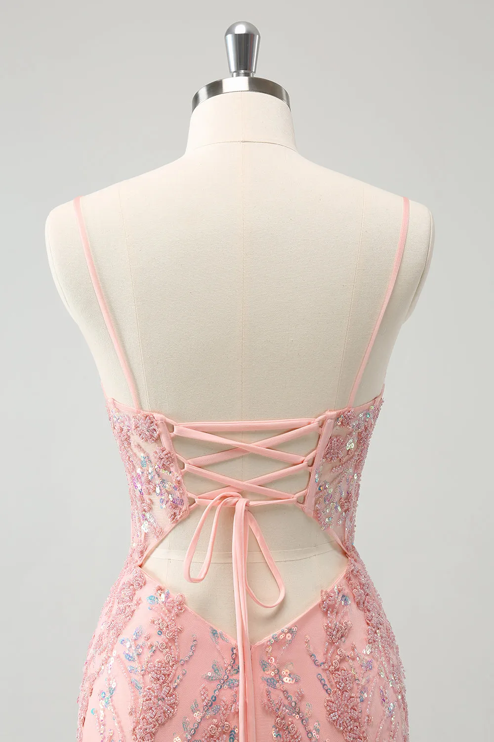 Glitter Blush Spaghetti Straps Tight Short Homecoming Dress with Beading sold by Zapaka product image thumbnail 5