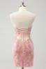 Glitter Blush Spaghetti Straps Tight Short Homecoming Dress with Beading sold by Zapaka