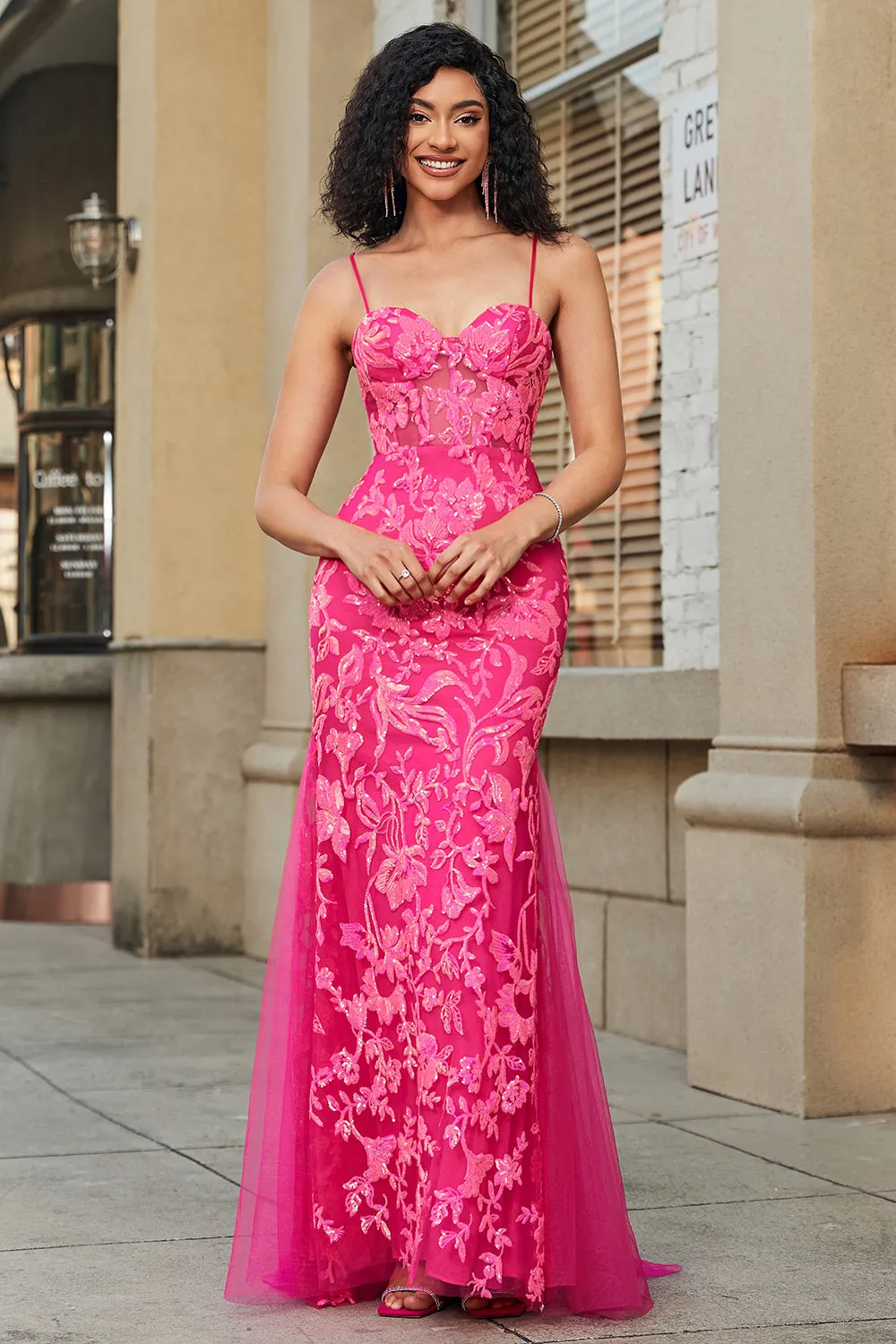 Mermaid Fuchsia Long Prom Dress with Appliques sold by Zapaka
