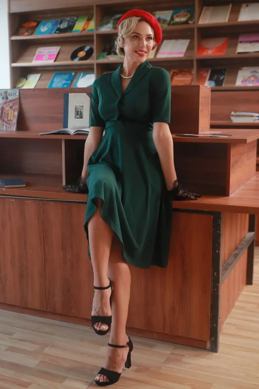 Dark Green Vintage 1950s Dress with Sleeves sold by Zapaka