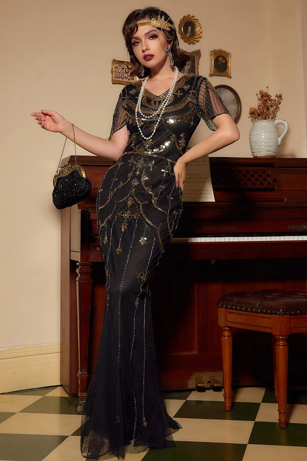 Sequins Black Long 1920s Dress sold by Zapaka product image thumbnail 3