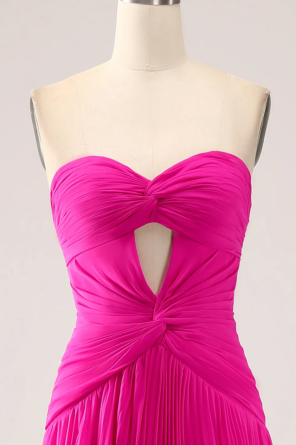Fuchsia A Line Sweetheart Pleated Keyhole Long Prom Dress With Slit sold by Zapaka product image thumbnail 4