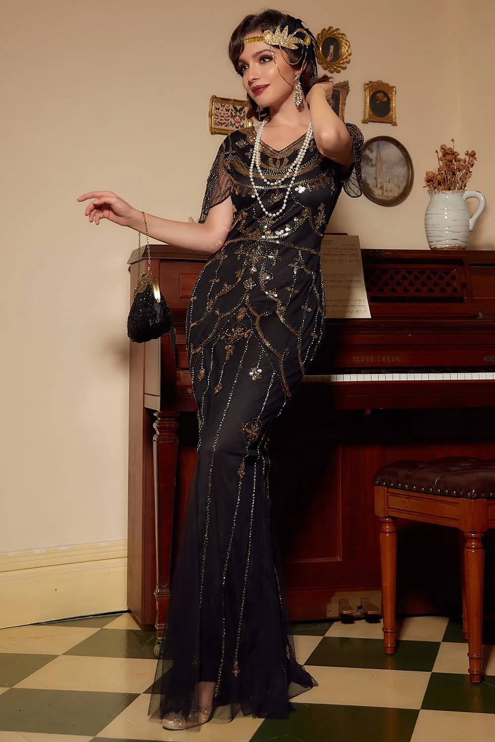 Sequins Black Long 1920s Dress sold by Zapaka product image thumbnail 5