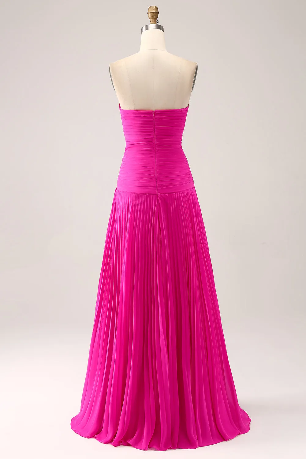 Fuchsia A Line Sweetheart Pleated Keyhole Long Prom Dress With Slit sold by Zapaka product image thumbnail 2