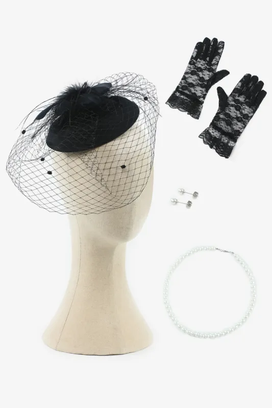 1920s Headpiece Earrings Necklace and Gloves Four Pieces Accessories Sets sold by Zapaka