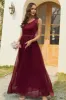 A Line V Neck Burgundy Long Lace Bridesmaid Dress sold by Zapaka