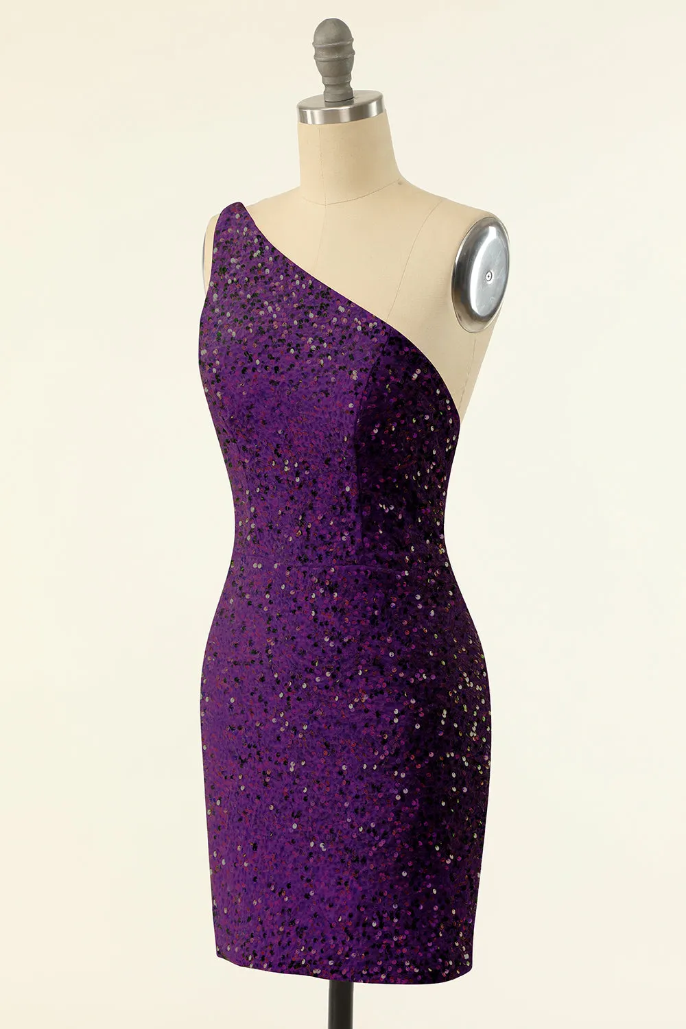 Purple One Shoulder Sequins Homecoming Dress sold by Zapaka product image thumbnail 3