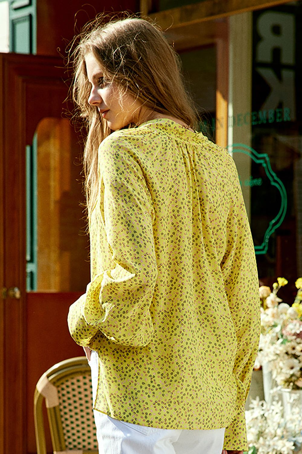 Yellow Floral Oversized Silk Women Blouse sold by Zapaka product image thumbnail 2